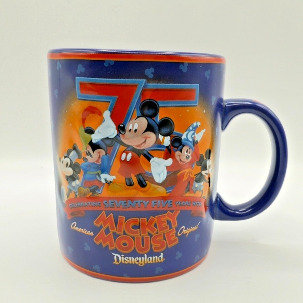 Disneyland 75th Anniversary Mickey Mouse Mug 3D Raised Relief w/ Blue Handle